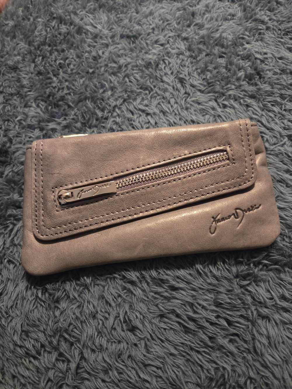 Junior Drake Gray Leather Small Wallet Clutch with Front Zip